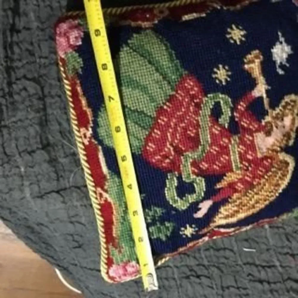 Vintage Needlepoint Angel Christmas Throw Pillow